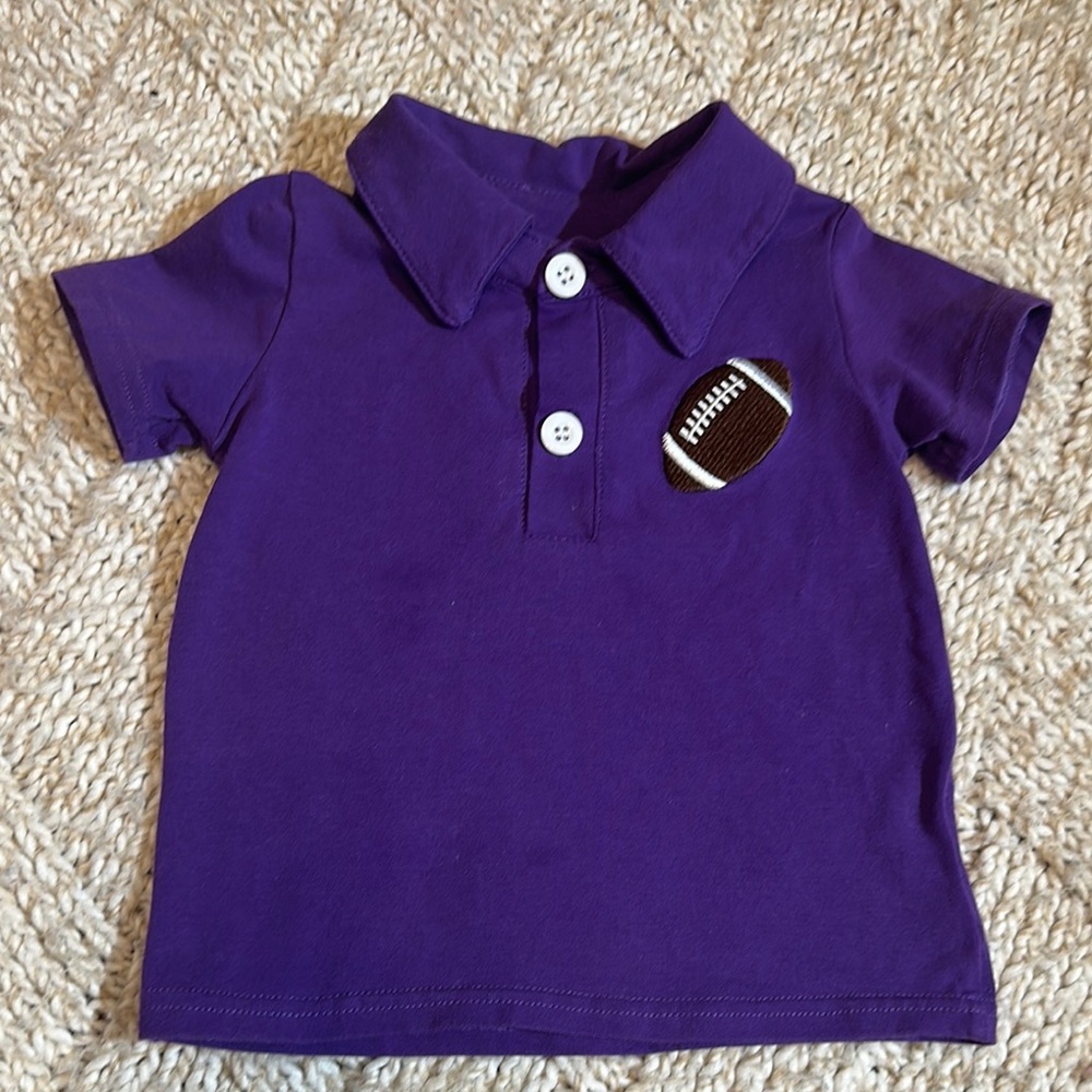 Abbie & Evie Purple Kids Polo Shirt with Football appliqué 12mo